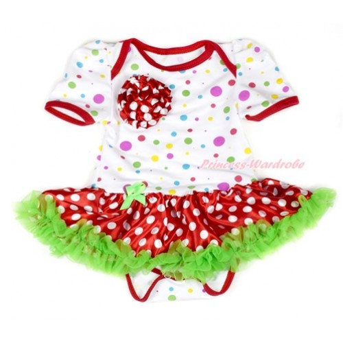 White Rainbow Dots Baby Bodysuit Jumpsuit Dark Green Minnie Dots Pettiskirt with One Minnie Polka Dots Rose JS1844 